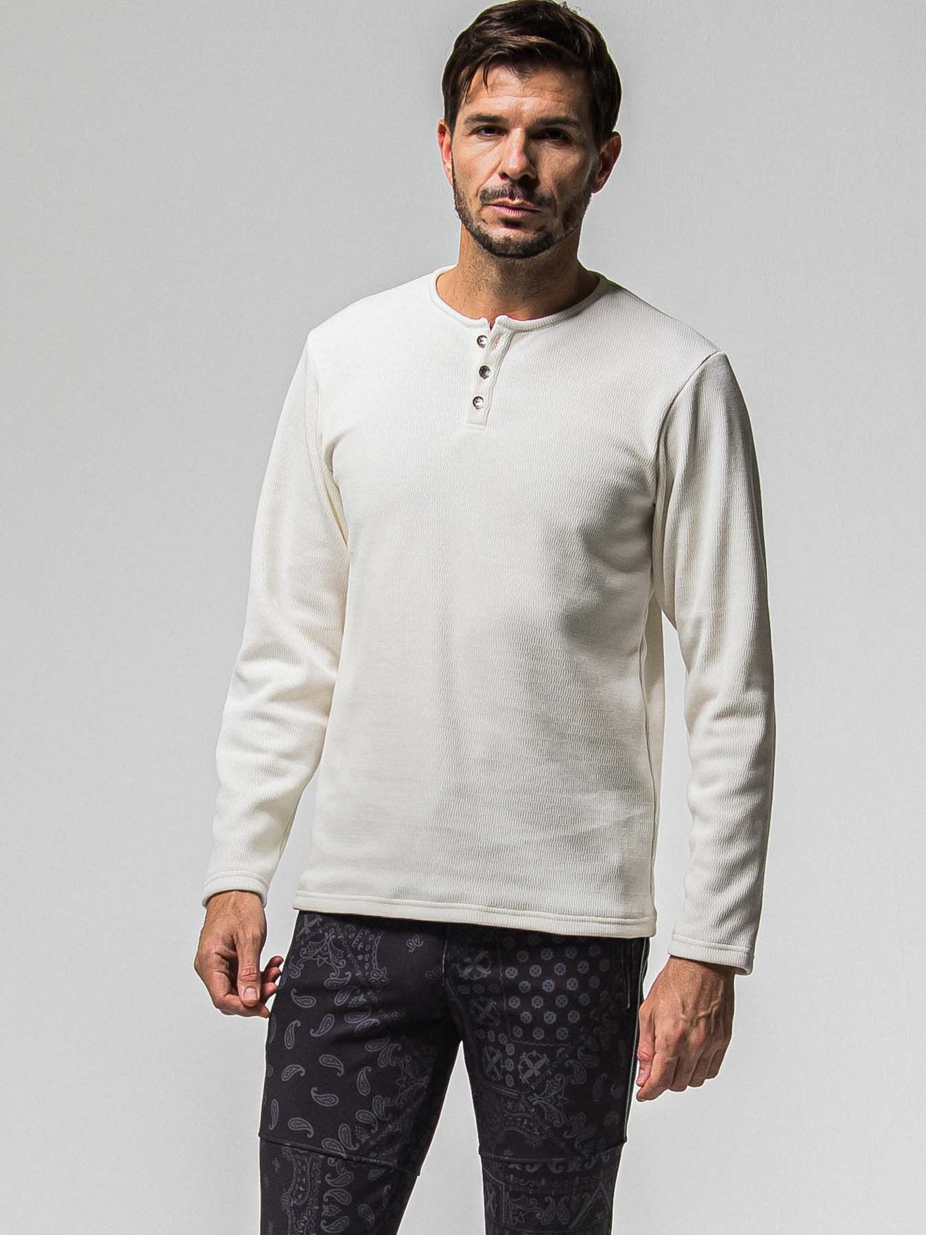 【予約品 8月31日(日) 締切】VELOURS FLEECE THERMAL HENRY / ベロアフリース サーマル ヘンリーネック / ホワイト