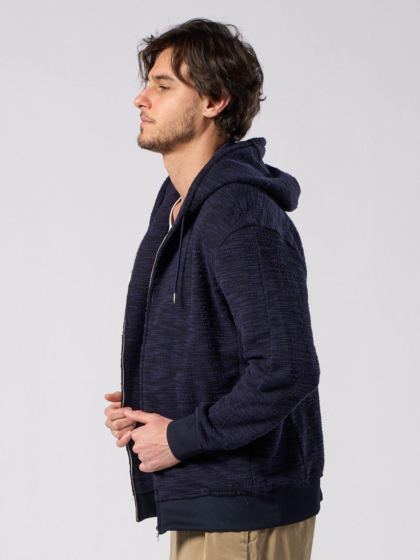 【予約品 1月25日(日) 締切】muta × wjk collection：knit jacquard relax parker / ニットジャガード リラックスパーカー / ネイビー