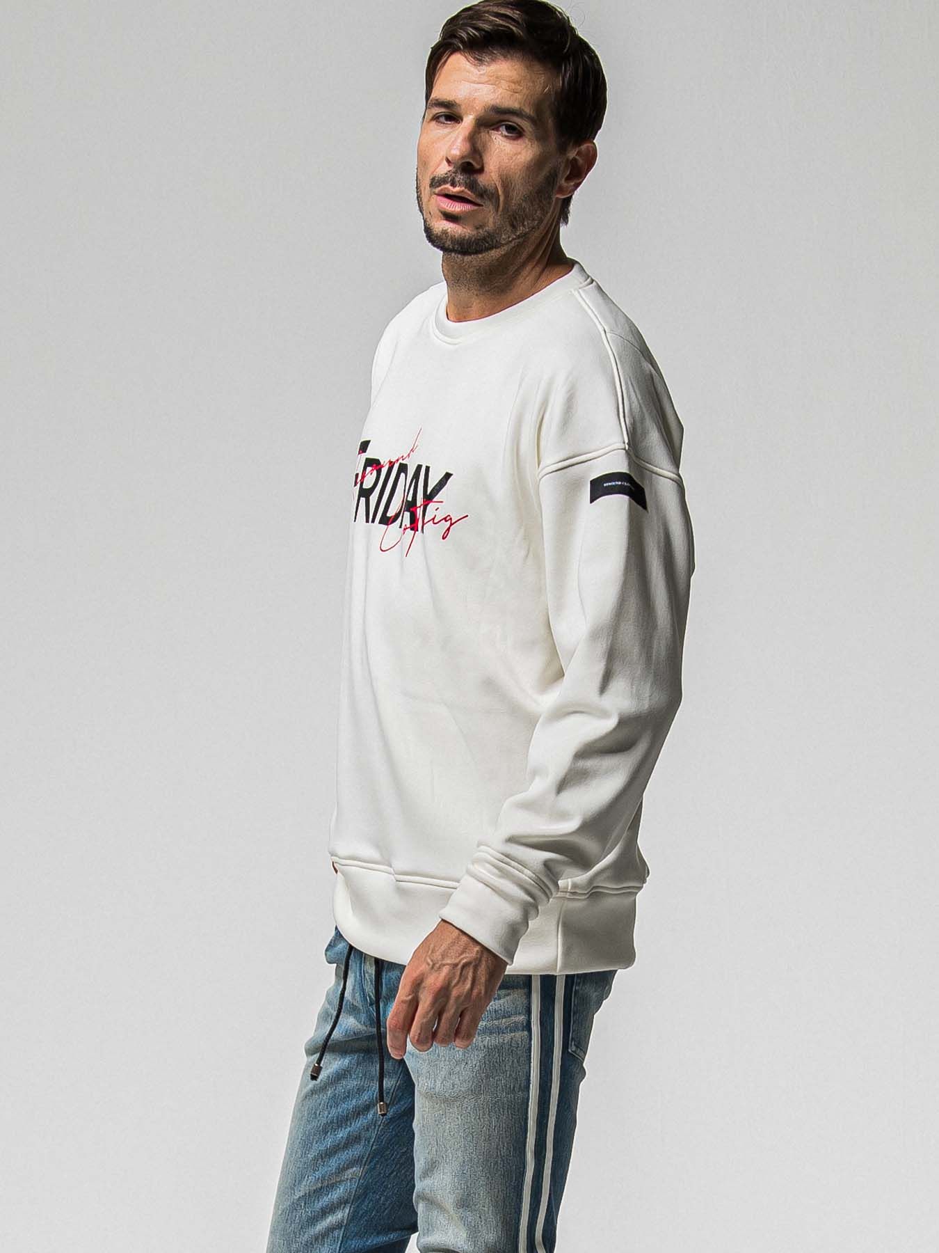 【予約品 8月31日(日) 締切】FRIDAY OLD LOGO VEROURS FLEECE TRAINER / FRIDAYコラボ オールドロゴ ベロアフリース トレーナー / ホワイト