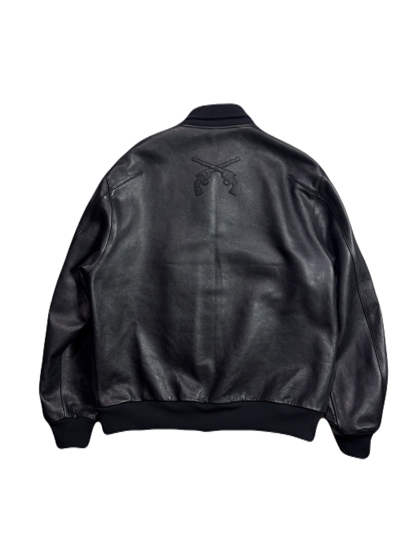 【予約品 3月9日(月) 18:00 締切】COW LEATHER RIB JKT / カウレザー スタジアム ジャンパー / ブラック