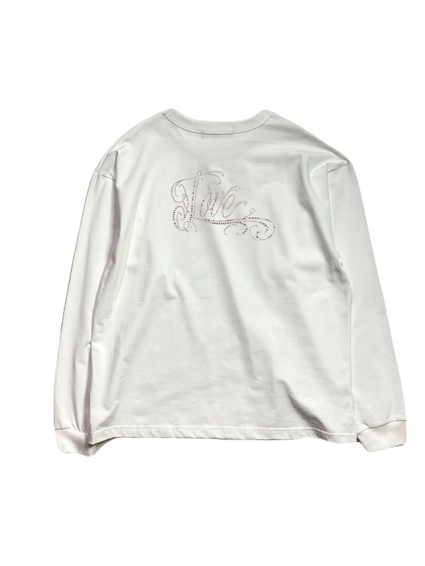 【予約品 3月9日(月) 18:00 締切】WING EMB LOVE L/S T / ウイングクロスガン刺繍 クリスタルLove ロンT / ホワイト