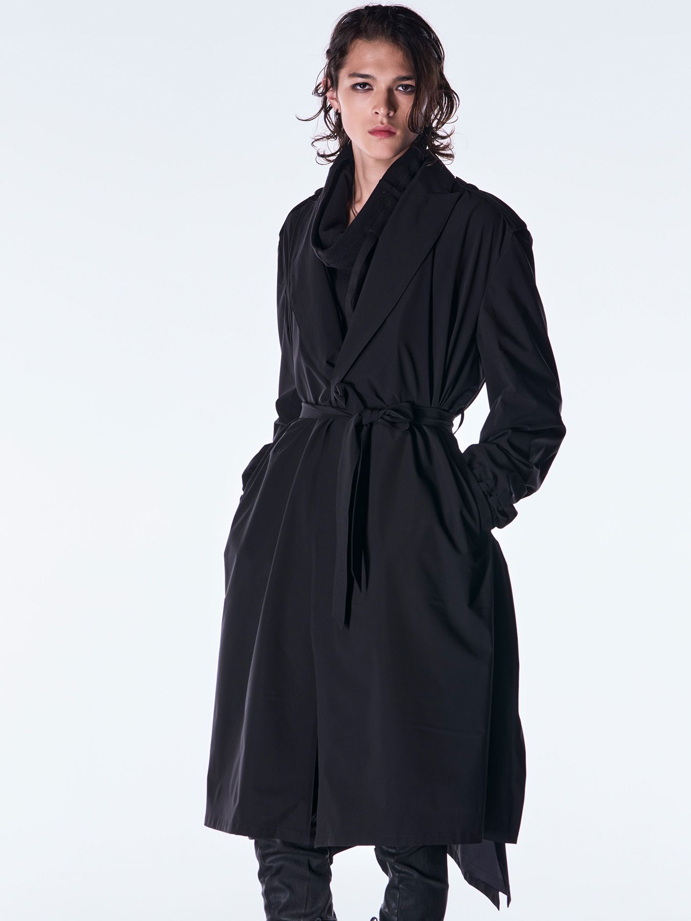 【予約品 6月29日(月) 締切】Taffeta Drape Chester Coat / ドレープチェスターコート / ブラック