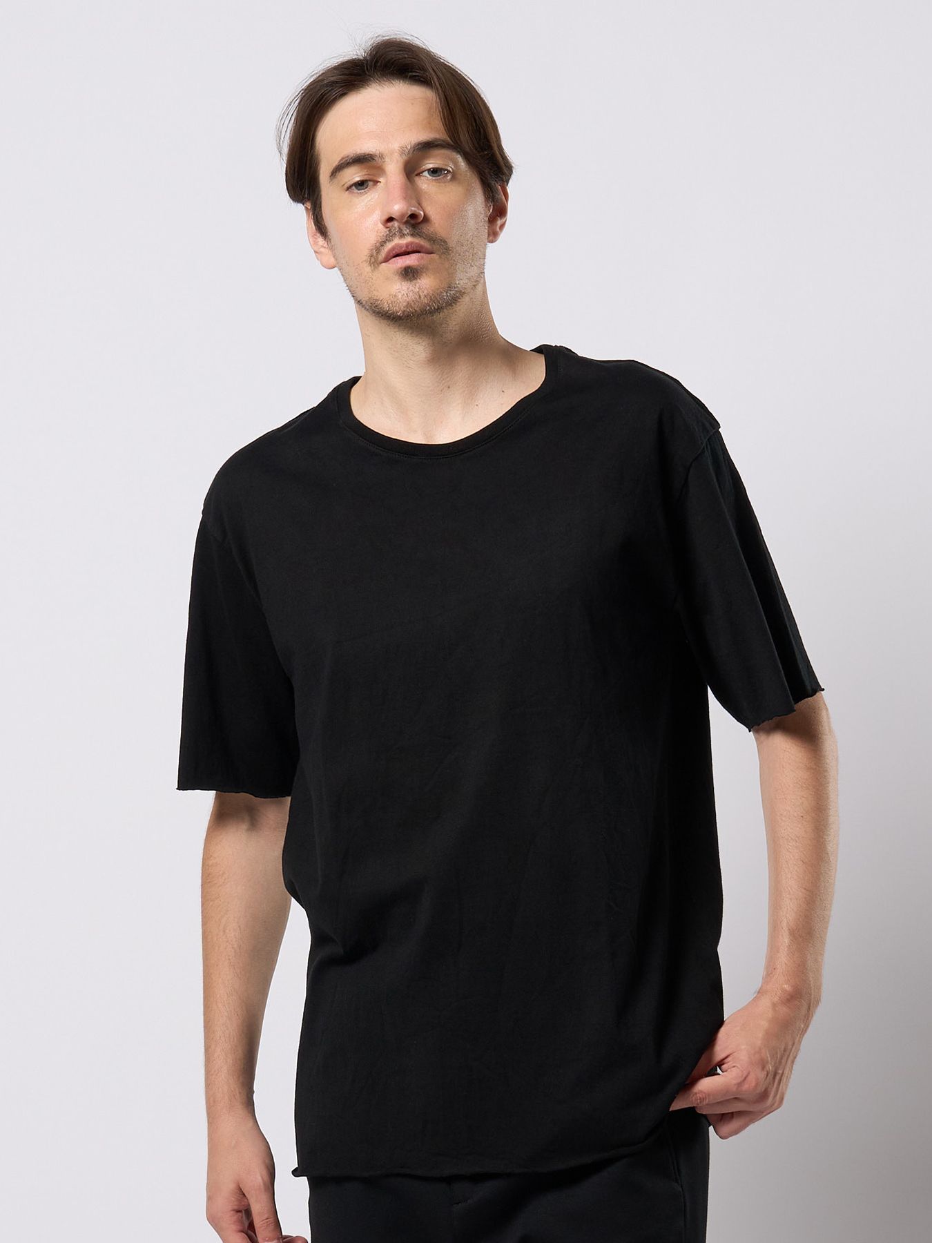 【予約品 9月23日(火) 締切】wide cut-off crew-neck S/S / ワイド カットオフ クルーネック ショートスリーブ / ディープブラック
