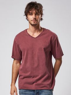 《予約品》 wide cut-off V-neck S/S / VネックTシャツ / ダークピンク