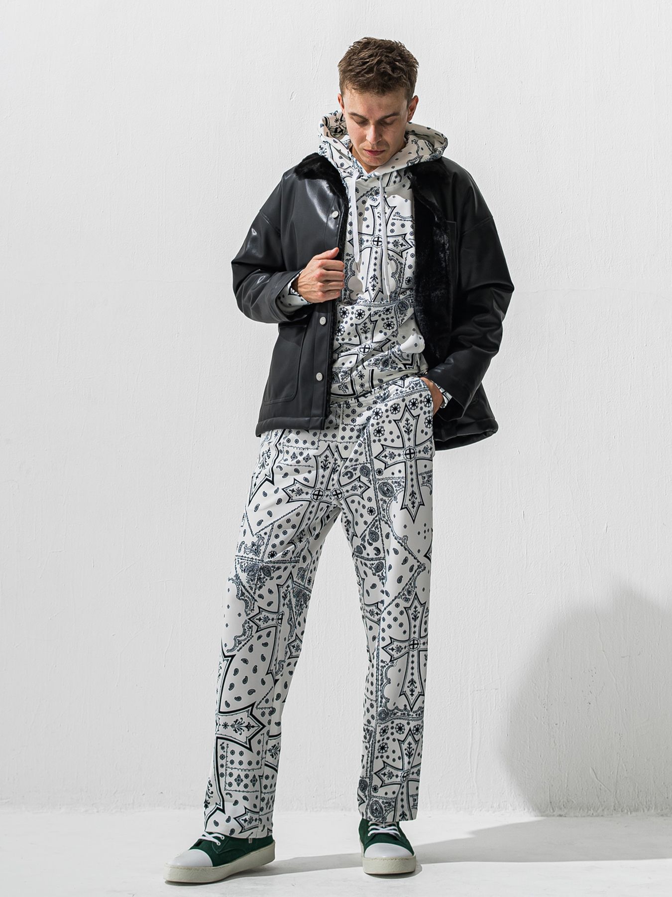 【予約品 9月6日(日) 締切】LEATHER FUR COVERALL / レザー ファー カバーオール / ブラック