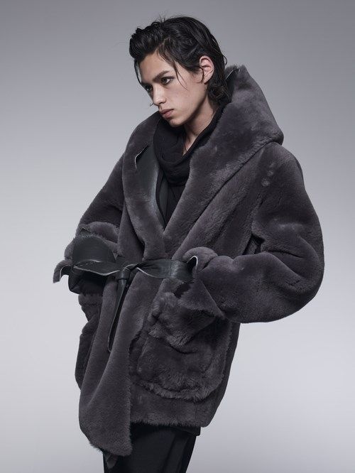 《予約品》 ShawlHoodMoutonCoat / リバーシブルムートンコート / グレー 【kiryuyrik】 11月以降入荷予定