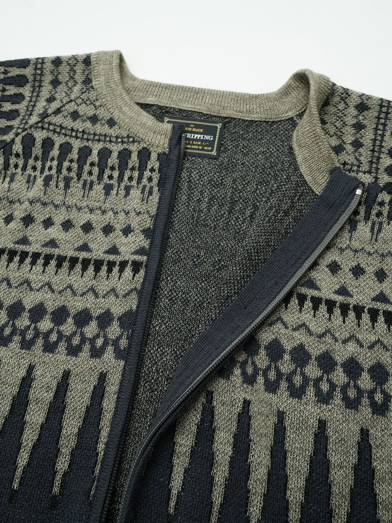 【予約品 】ARROWKNIT / ジャガードニットカーディガン / ネイビー×杢ベージュ系