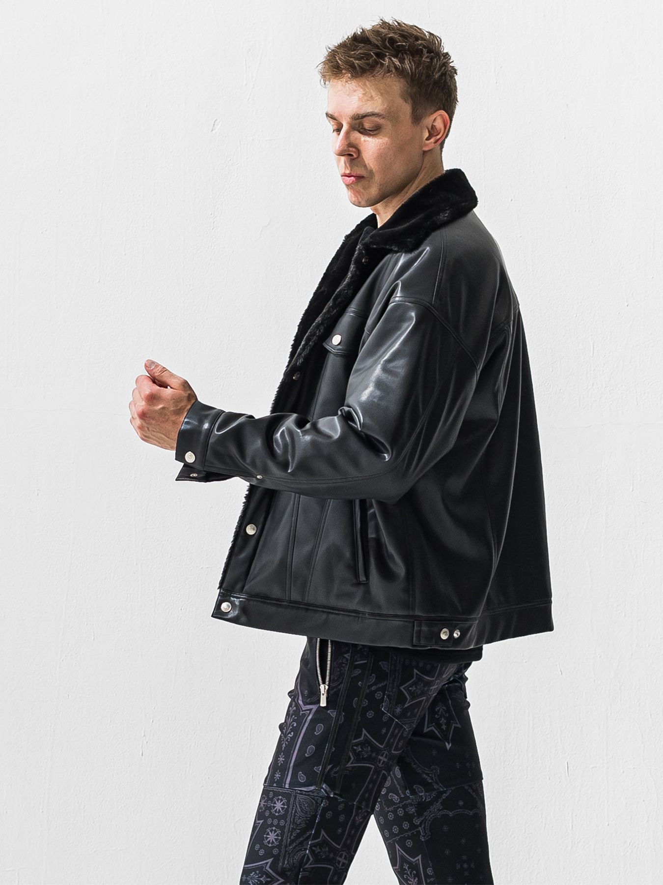 【予約品 9月6日(日) 締切】LEATHER FUR OVER G / レザー ファー オーバー Gジャン / ブラック