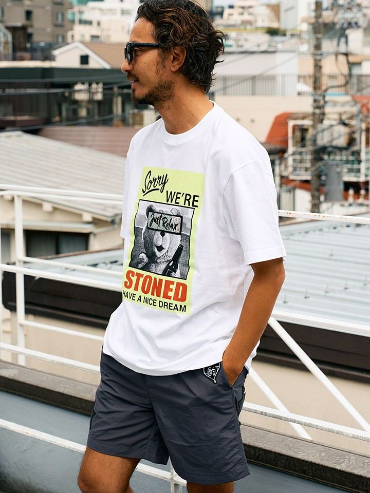 5.6ozコットン天竺 STONEDシークイン SS Tシャツ / ホワイト 【STUD MUFFIN(スタッドマフィン)】