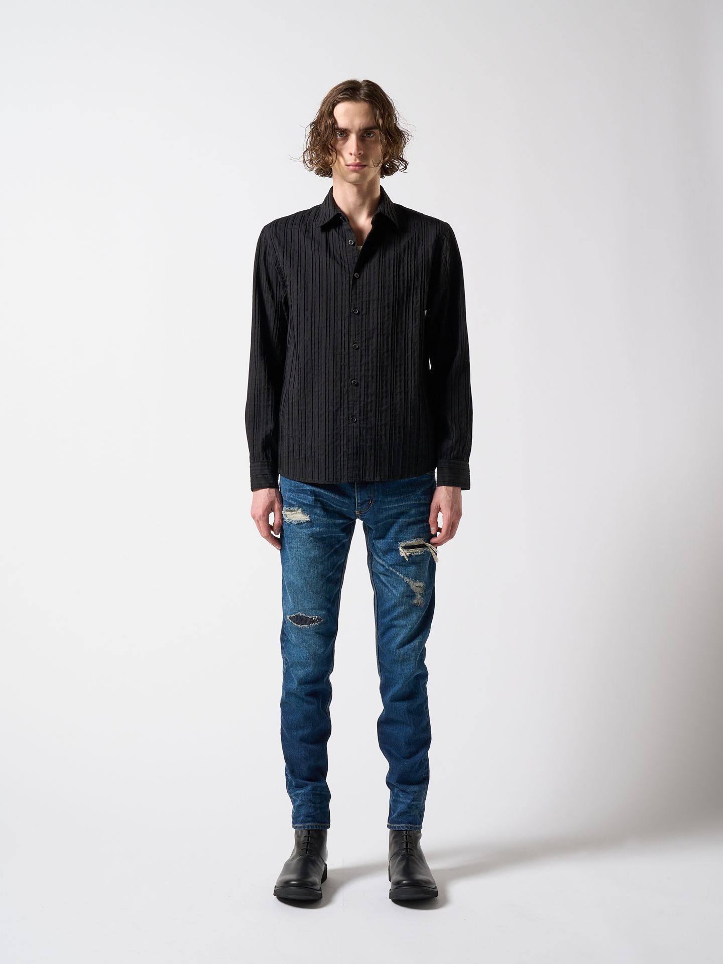 【予約品】 stripe shirt / ストライプシャツ / ブラック