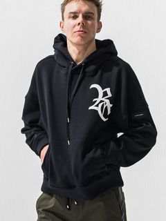 【予約品 9月6日(日) 締切】RC VELOURS FLEECE HOODIE / RCレザーワッペン 裏起毛 ルーズフーディー / ブラック