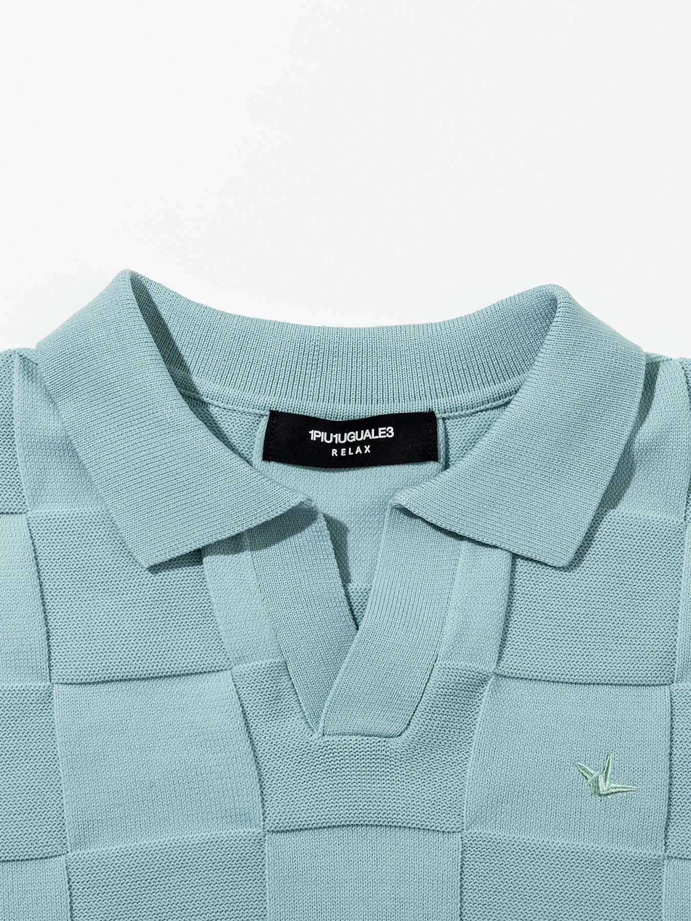 ブロックニット半袖ポロシャツ / サックス