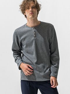 【予約品 9月6日(日) 締切】VELOURS FLEECE THERMAL HENRY / 裏起毛ハニカムサーマルヘンリーネック / グレー