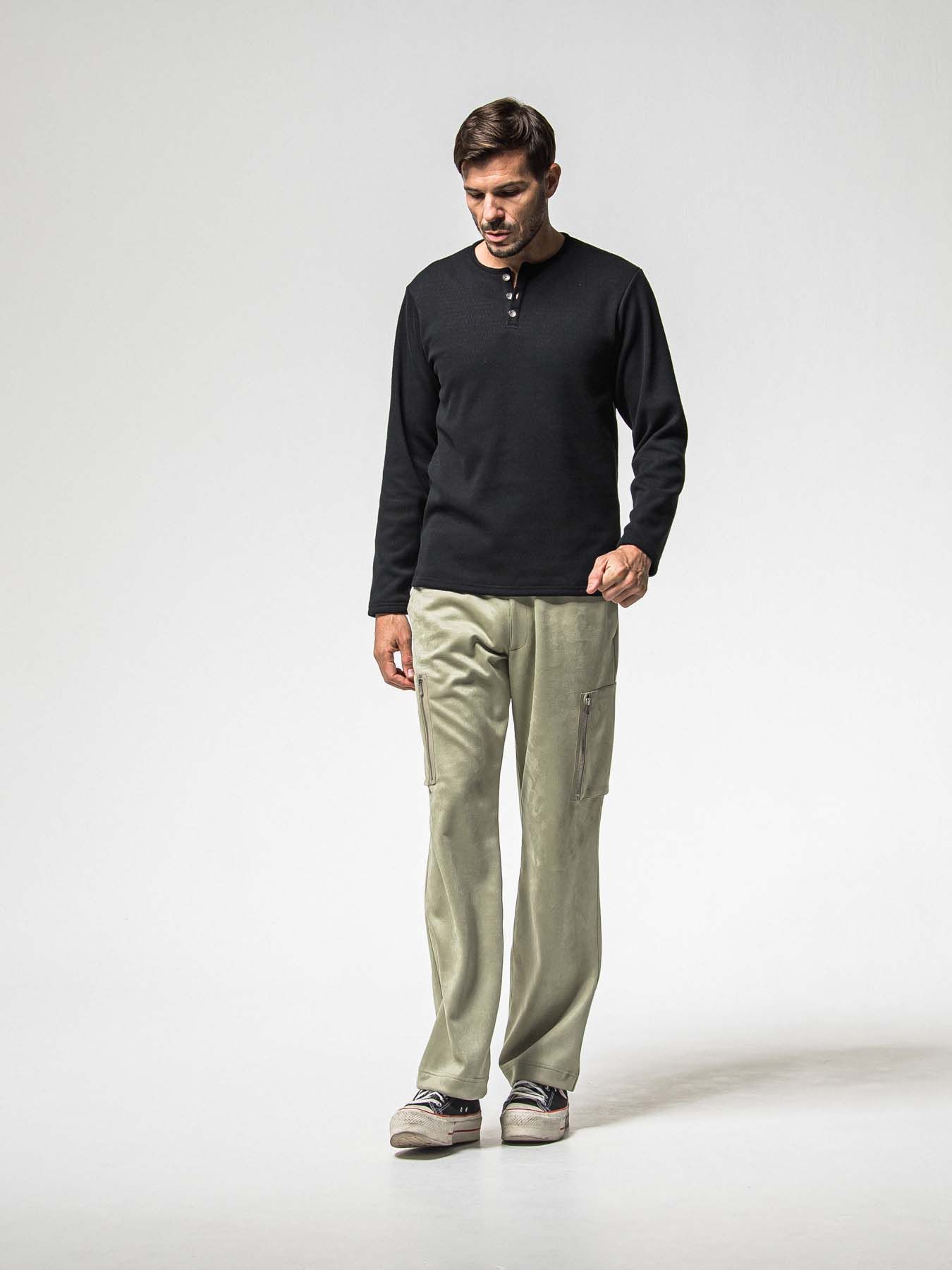【予約品 8月31日(日) 締切】VELOURS FLEECE THERMAL HENRY / ベロアフリース サーマル ヘンリーネック / ブラック