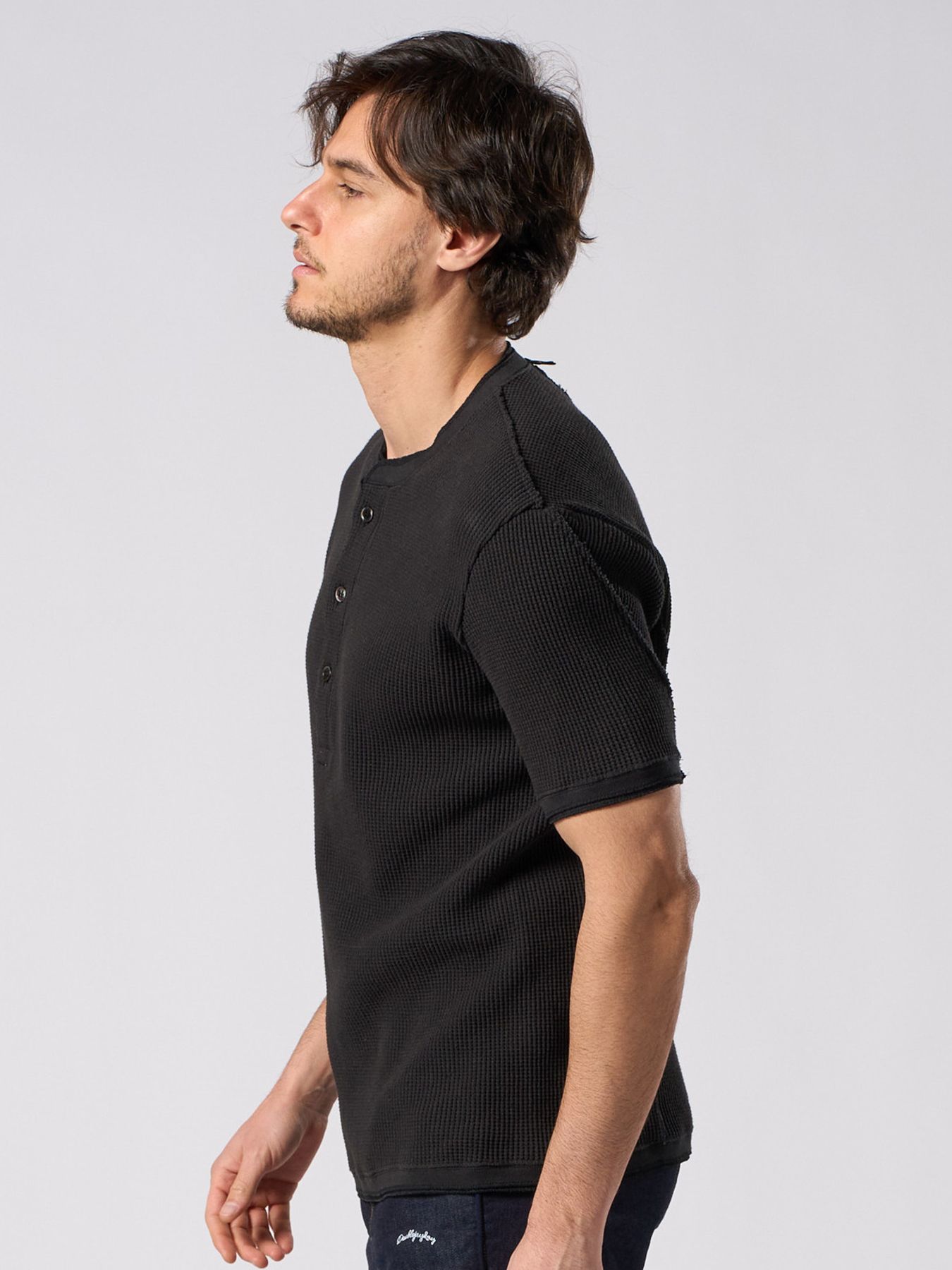 【予約品 1月25日(日) 締切】waffle henley S/S / ワッフルヘンリー ショートスリーブ / ブラック