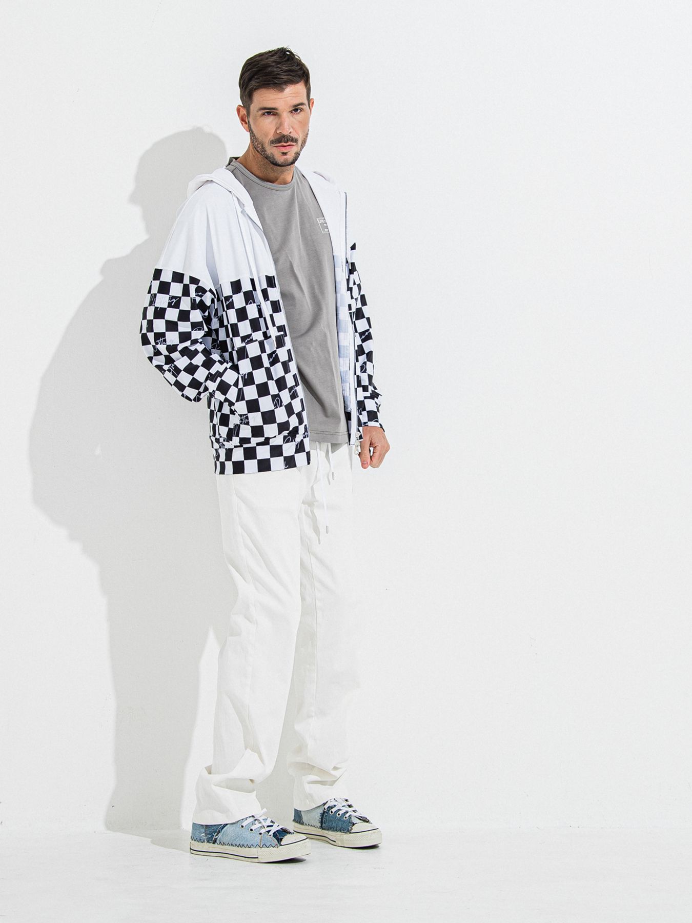 【予約品 】RASH OVER ZIPUP HOODIE / ラッシュガード オーバーサイズジップアップパーカー / チェッカーフラッグ