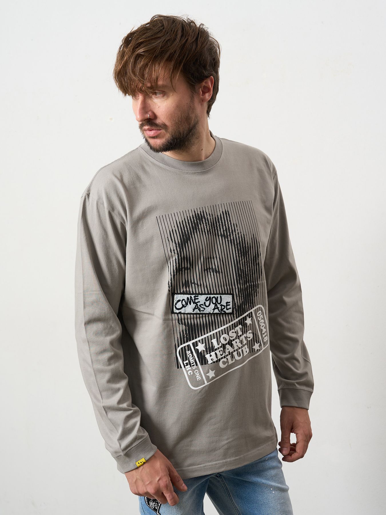 【予約品 5月8日(木) AM10時 締切】 5.6ozコットン天竺 LOST HEARTS シークインLS Tシャツ / チャコールグレー