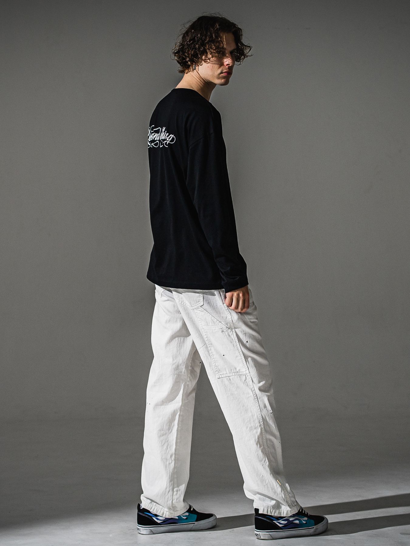 【予約品】PIN ST RC over longsleave Tee / ピンストライプロゴ オーバーサイズ ロングスリーブ Tシャツ / ブラック
