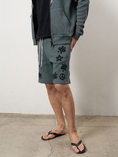 【予約品 10月16日(木) 締切】 ヘビーウエイトコットンワッフル ペイズリーサガラ ショートパンツ / チャコールグレー