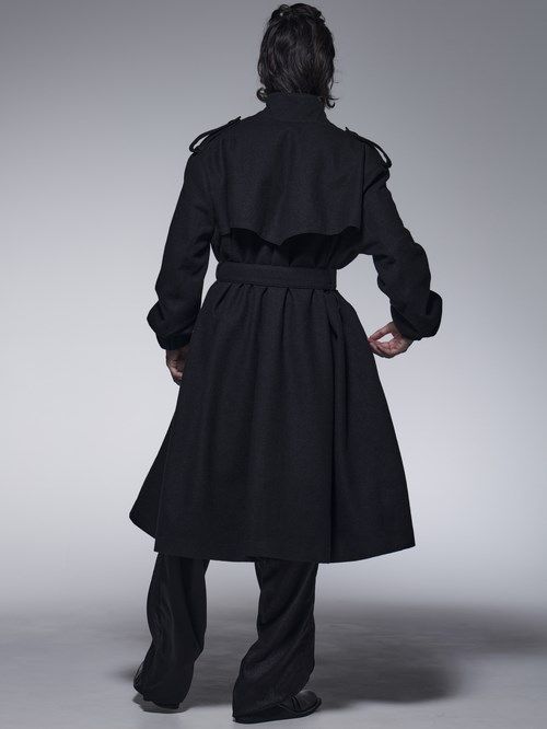 《予約品》 StandCollarDrapeCoat / スタンドカラードレープコート / ブラック 【kiryuyrik】 10月以降入荷予定
