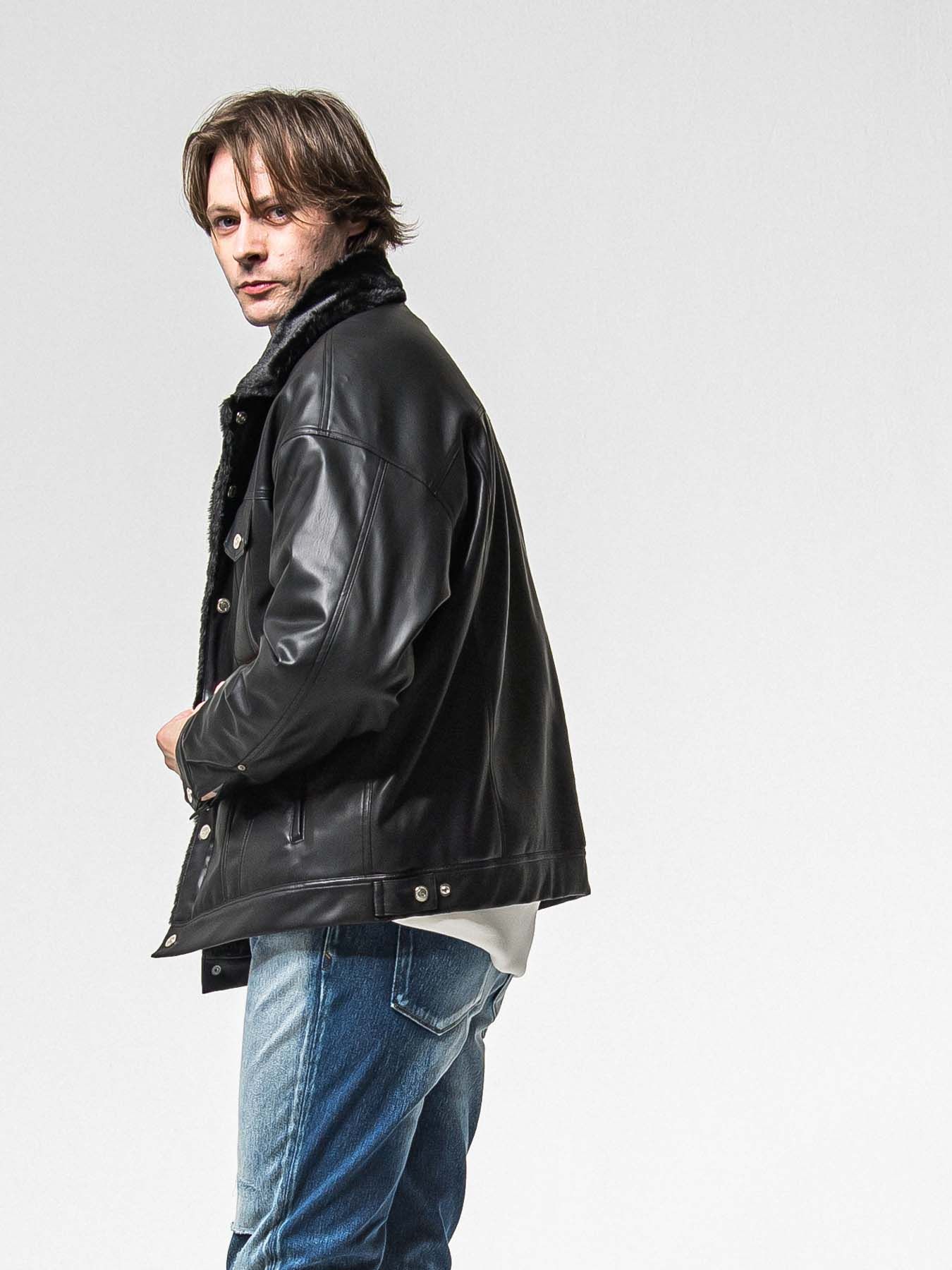 【予約品 8月31日(日) 締切】LEATHER FUR OVER G / レザーファーオーバーGジャケット / ブラック
