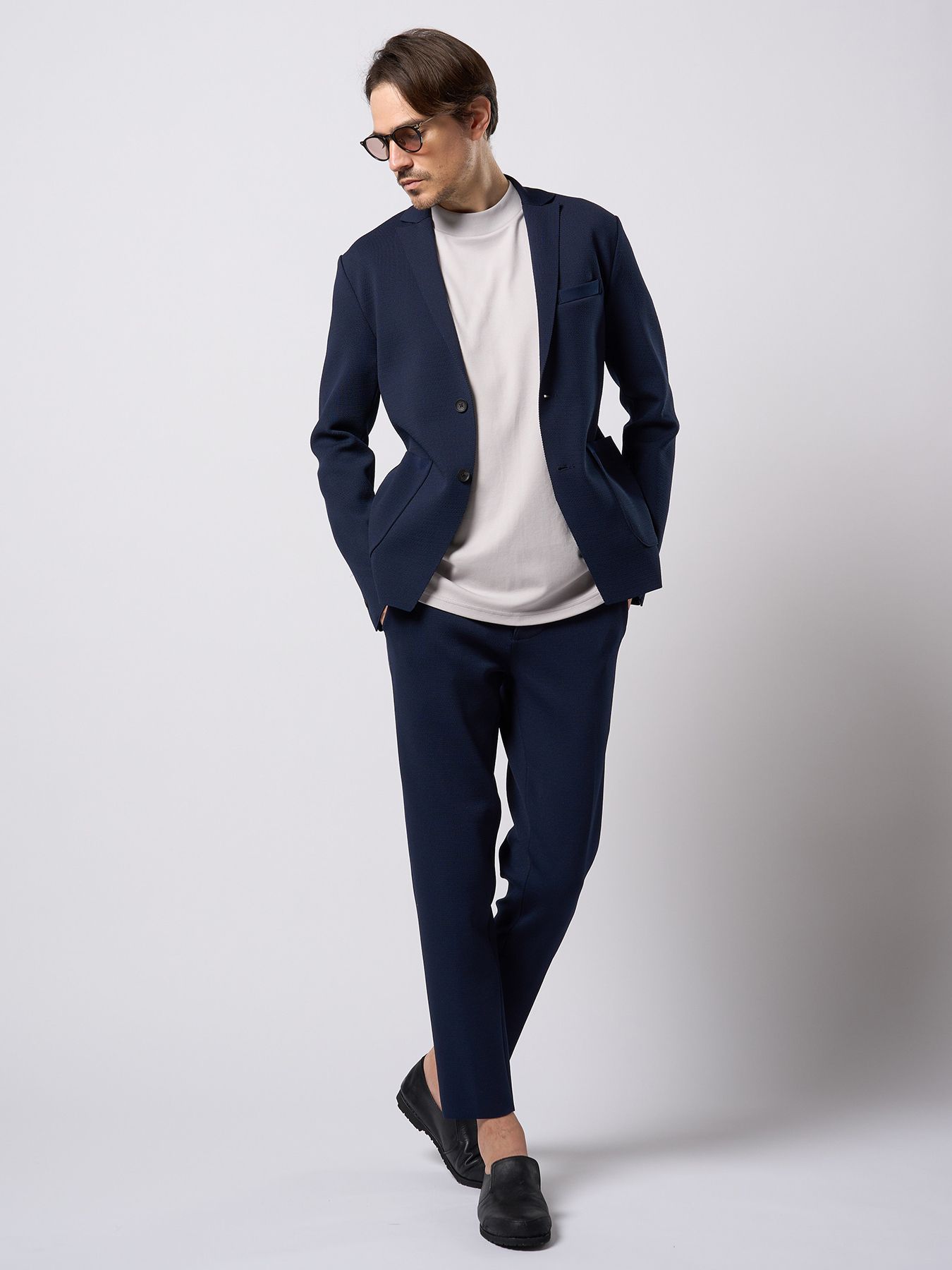 【予約品 9月23日(火) 締切】function knit easy slacks (jacquard check) / ファンクションニットイージースラックス (ジャガードチェック) / ネイビーチェック