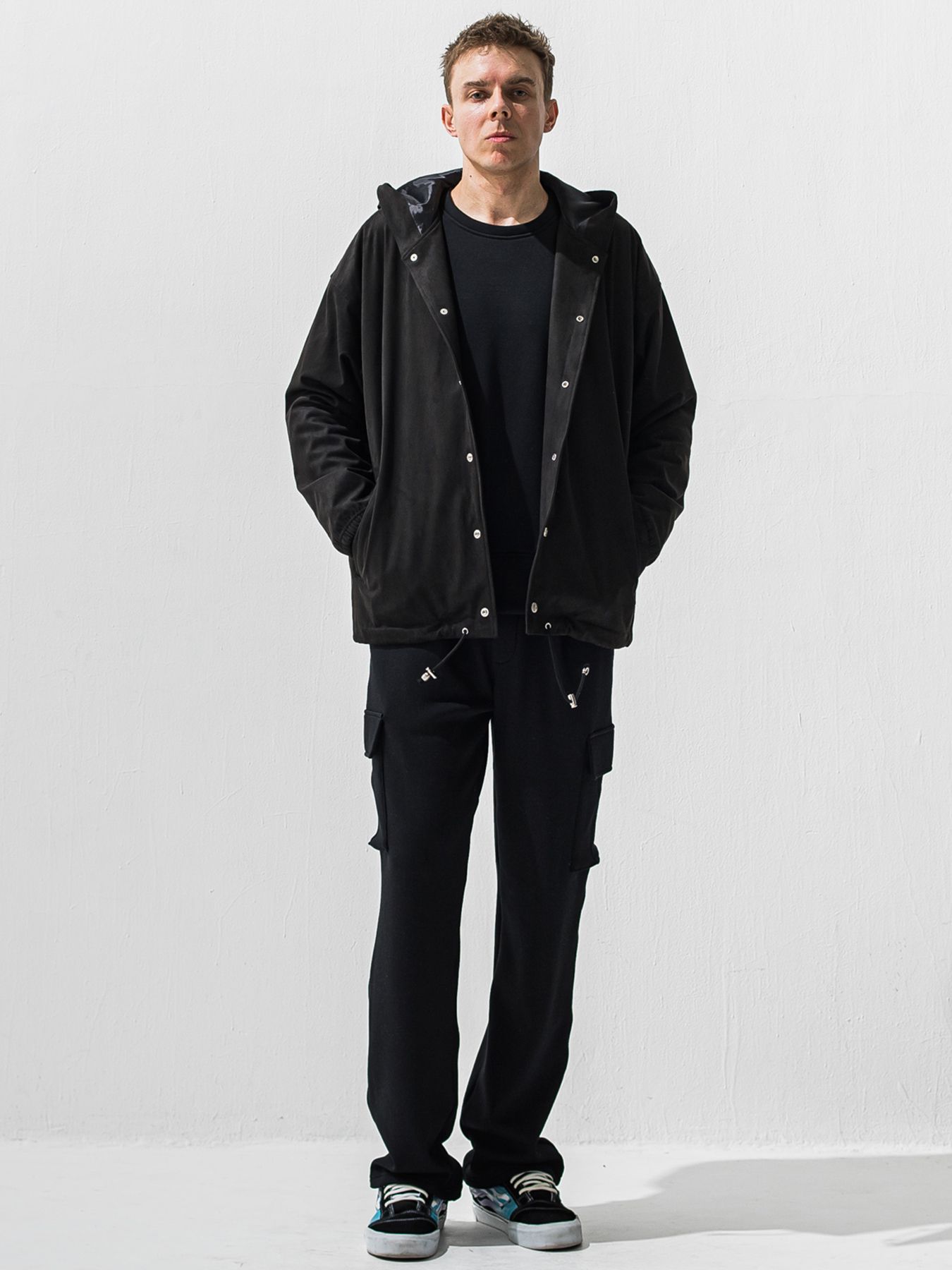【予約品 9月6日(日) 締切】PIN ST RC VELOURS FLEECE DROP TRAINER / ピンストライプロゴ 裏起毛 ルーズトレーナー / ブラック