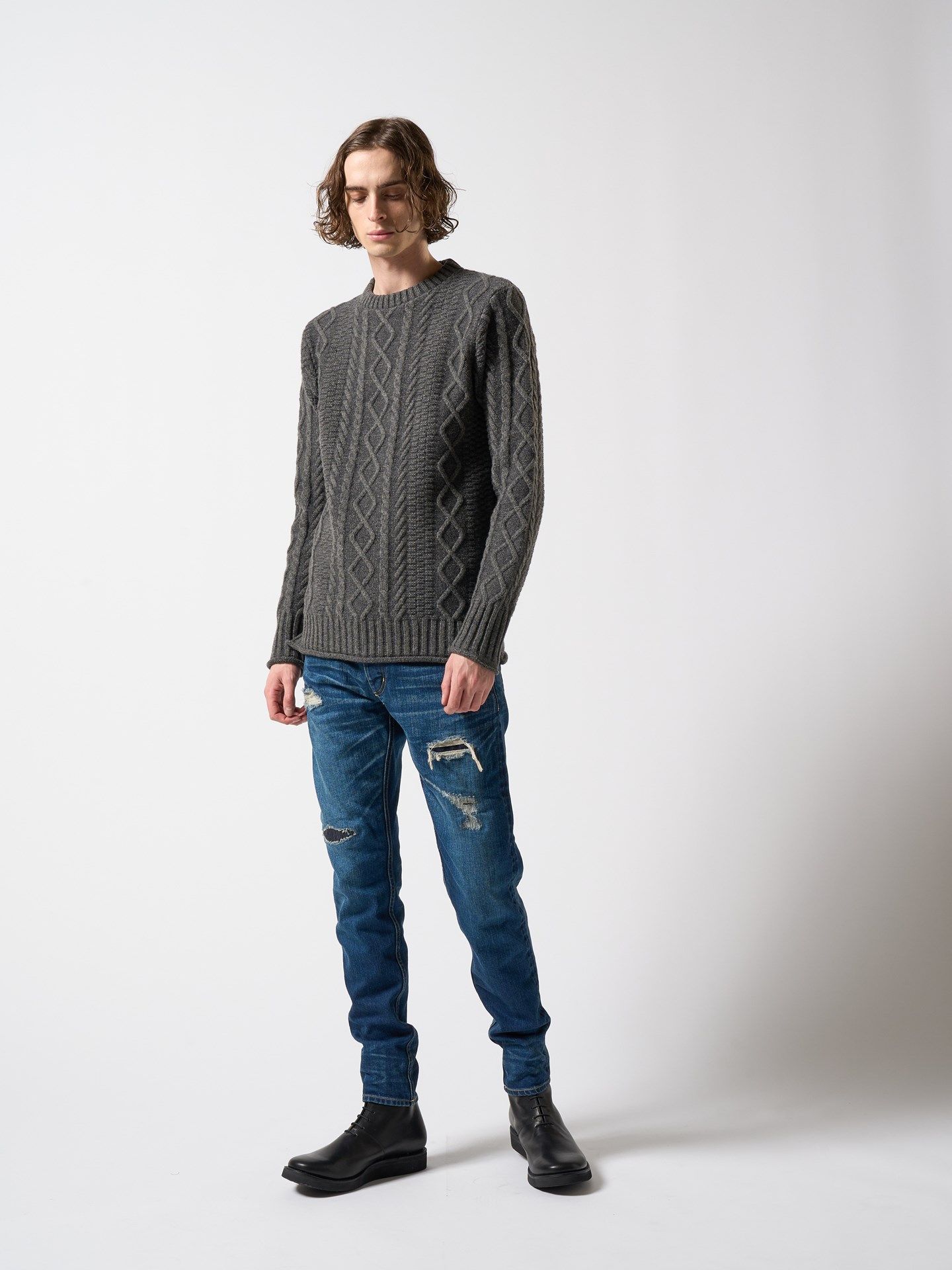 plating cable knit turtle / プルオーバー / グレー