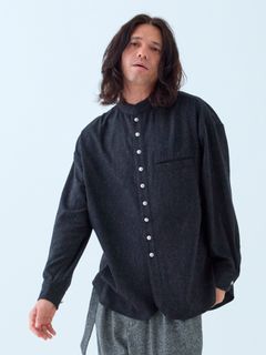 【予約品 】Bojour / ウール デザインシャツ / 杢ブラック