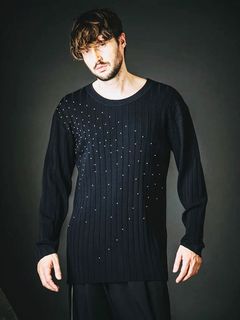 スタッズニットプルオーバー BLACK【NO ID.】