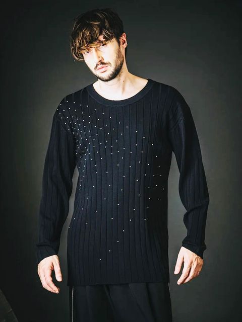 スタッズニットプルオーバー BLACK【NO ID.】