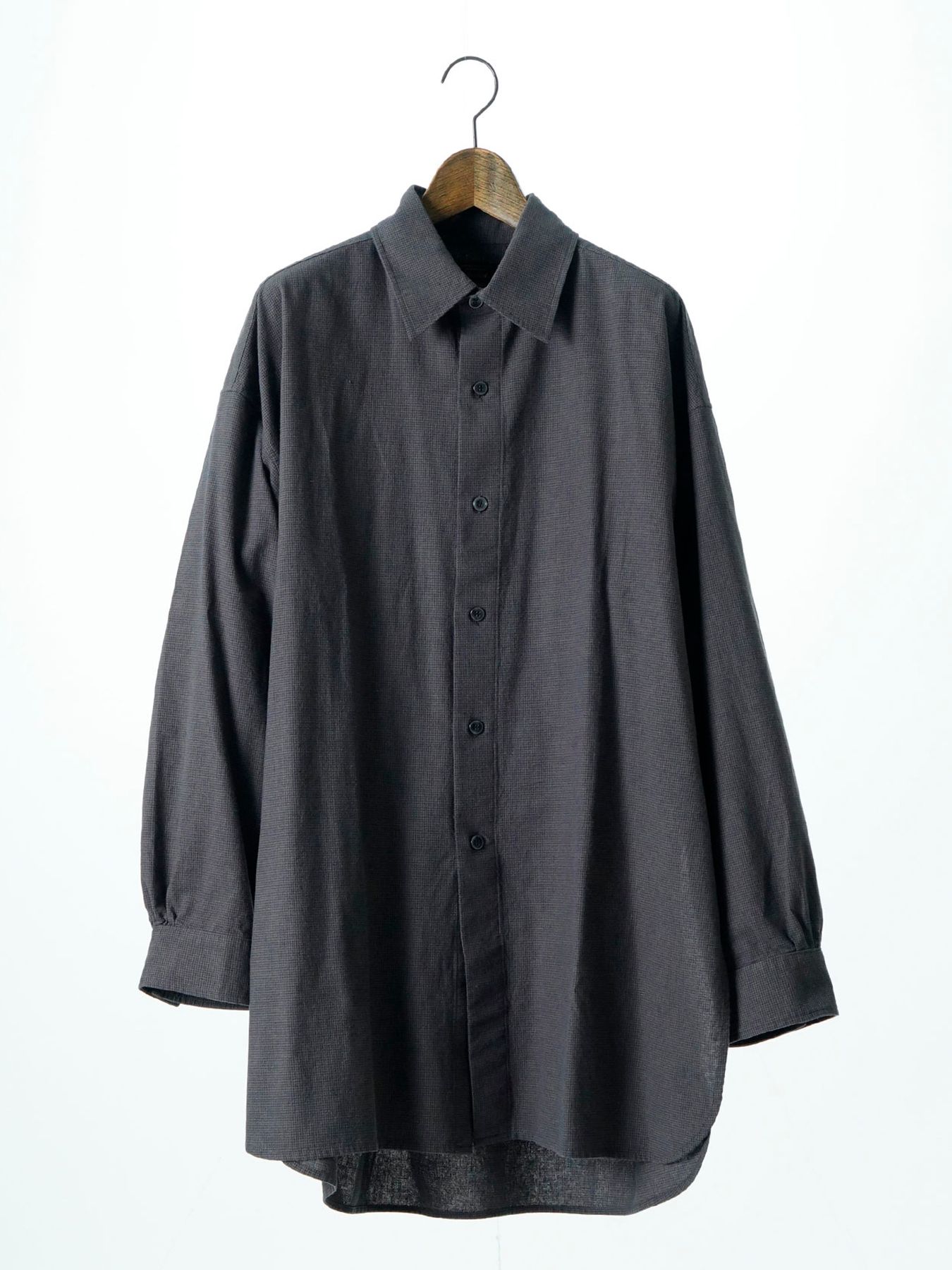 【予約品 5月7日(水)AM10時  締切】Chronos / ワッシャー加工 ロングシャツ / ダークブラウン×ネイビー千鳥