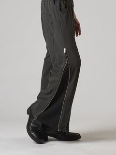 サイドZIPワイドイージーフレアPANTSブリーチ加工グレー