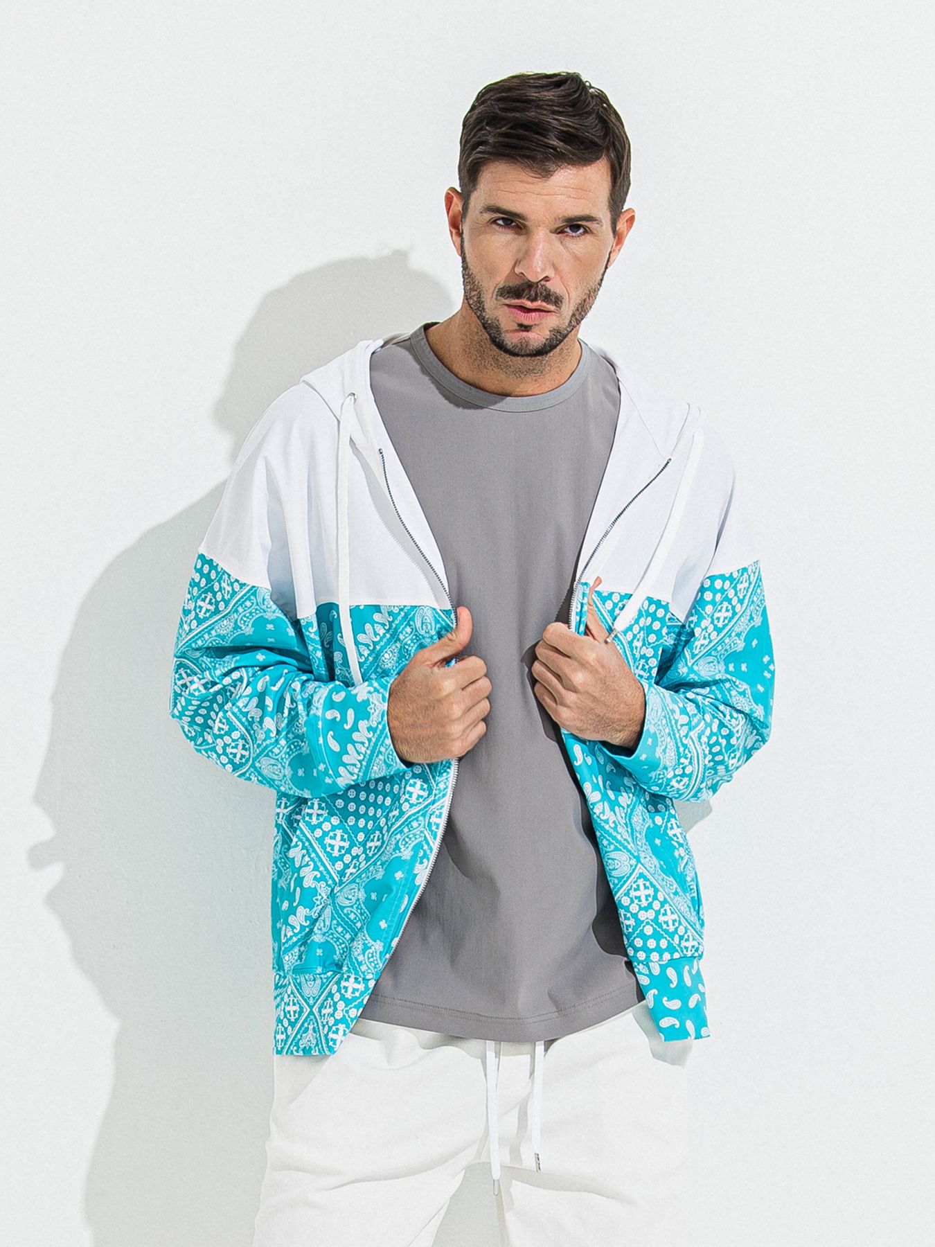 【予約品 】RASH OVER ZIPUP HOODIE / ラッシュガード オーバーサイズジップアップパーカー / バンダナブルーグリーン
