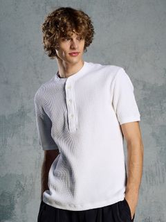 【予約品 1月25日(日) 締切】waffle henley S/S / ワッフルヘンリー ショートスリーブ / ホワイト