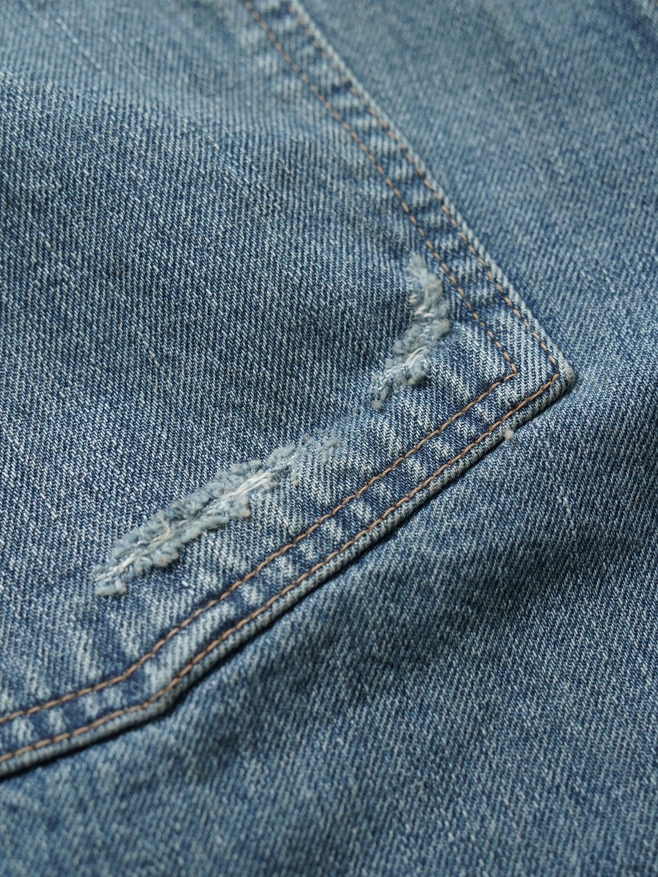 【予約品 5月6日(水) 締切】USN-DENIMTROUSERS damage / ダメージ加工 デニムミリタリーパンツ / インディゴ × 金茶ステッチ 淡