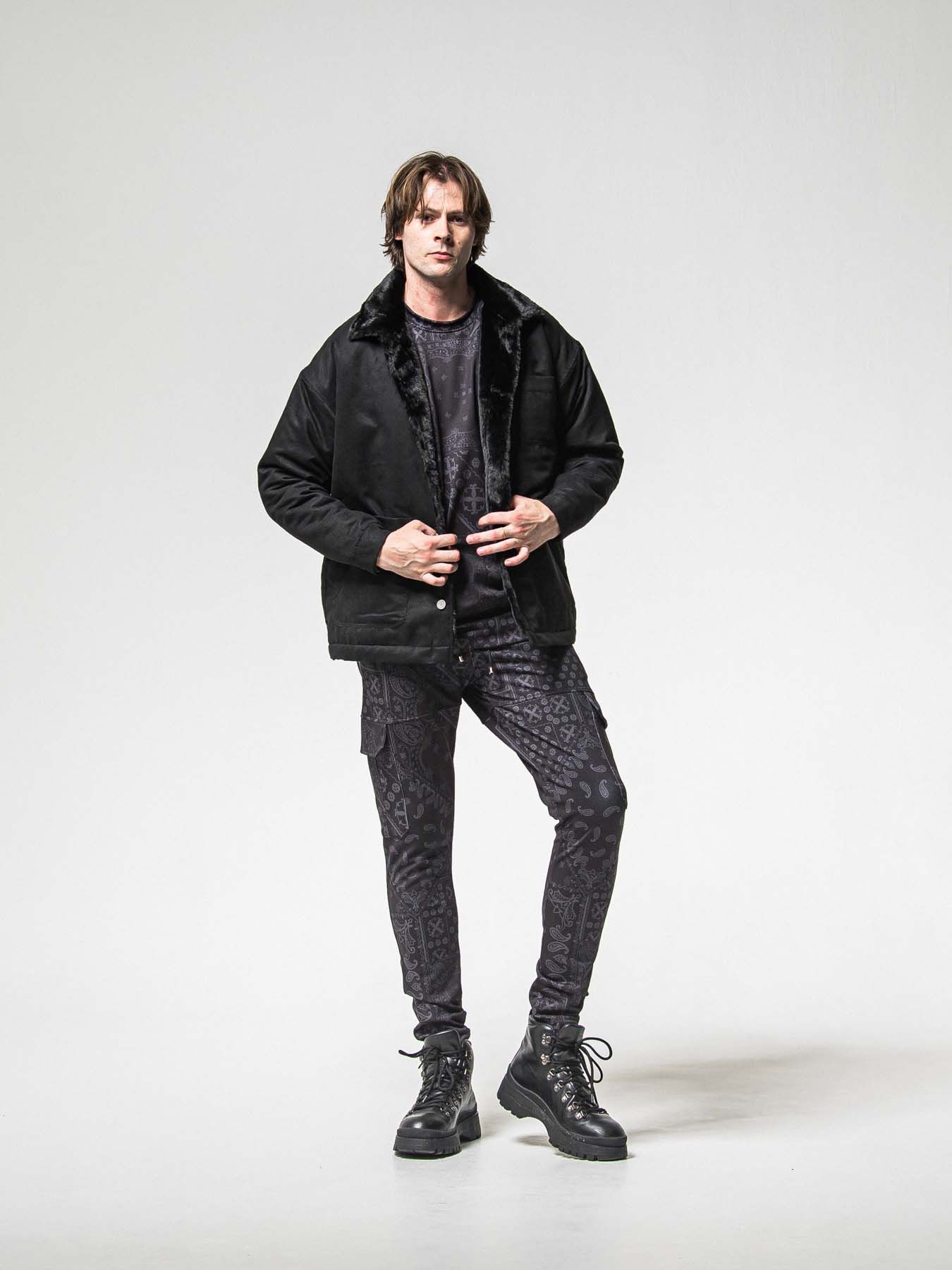 【予約品 8月31日(日) 締切】PAISLEY BACK FLEECE DROP TRAINER / ペイズリー バックフリース ドロップショルダートレーナー / ブラック