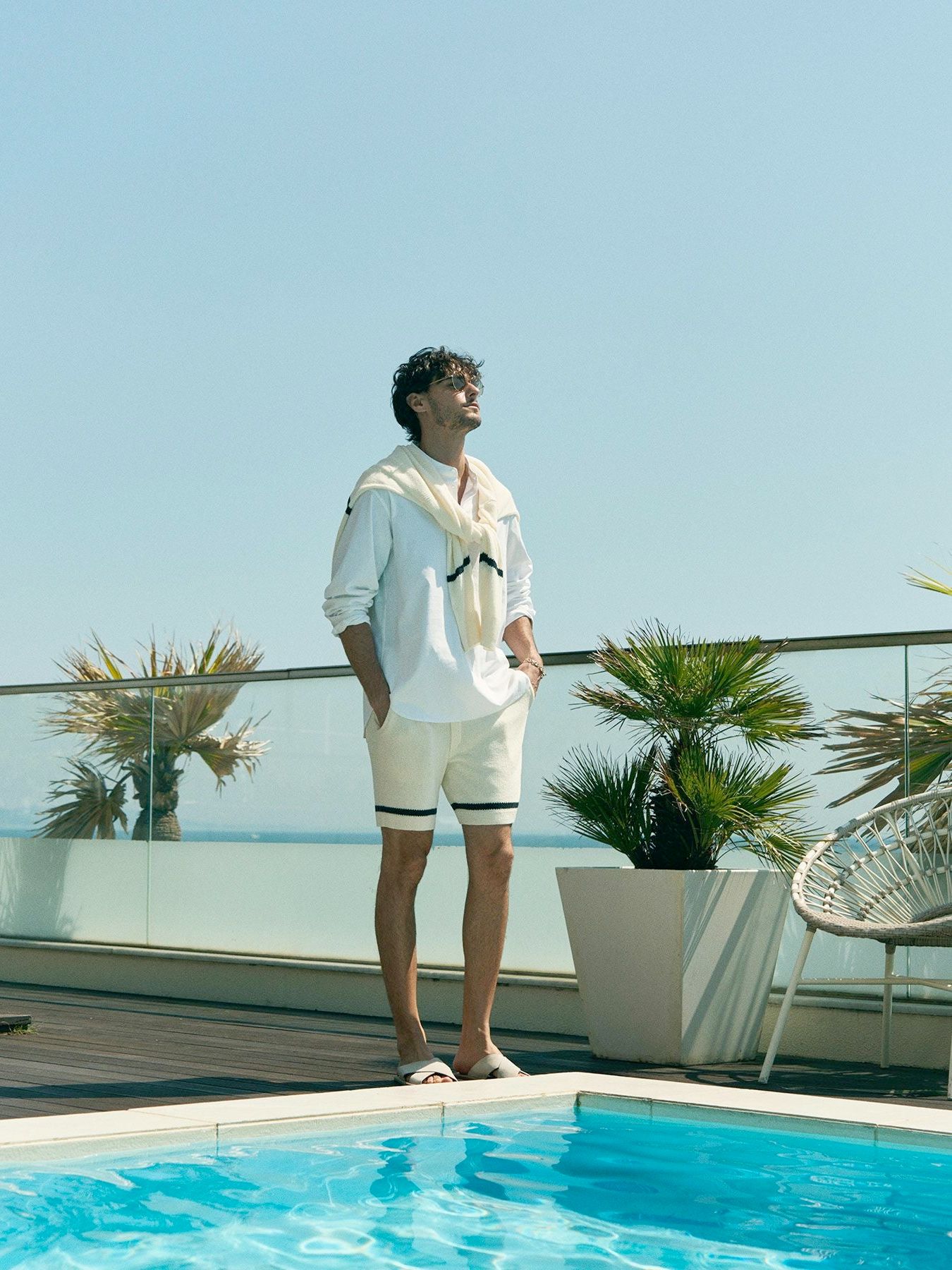 ラインニットカーディガン / ホワイト