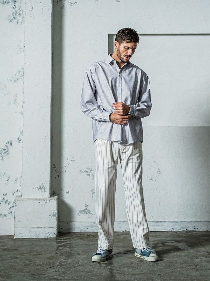 《予約11月17日19時締め》 CHRIS EASY WIDE TUCK PANTS / ワイドタックパンツ / ホワイト・ストライプ