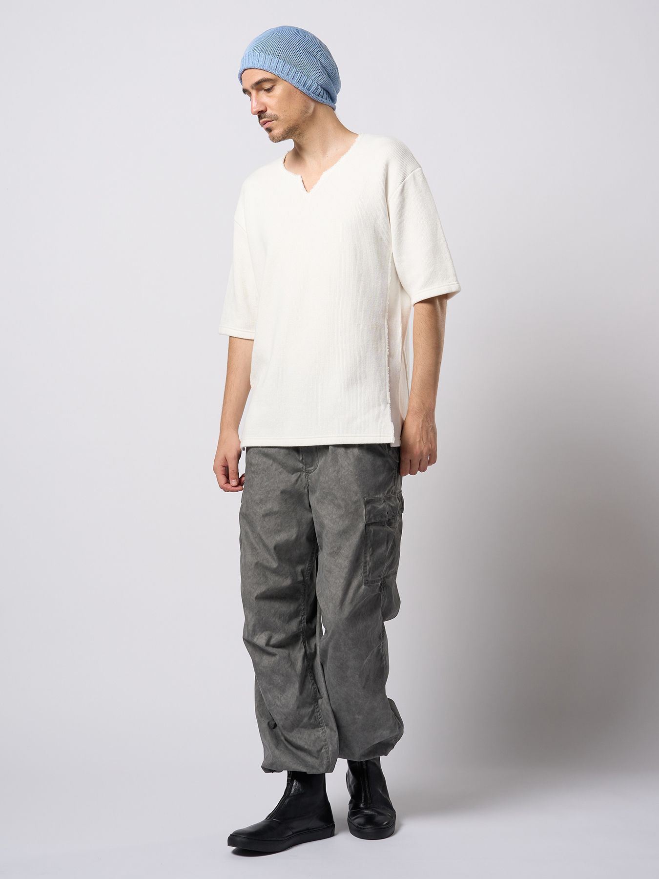 【予約品 9月23日(火) 締切】quarter-knit key neck H/S / クォーターニット キーネック ハーフスリーブ / ホワイト