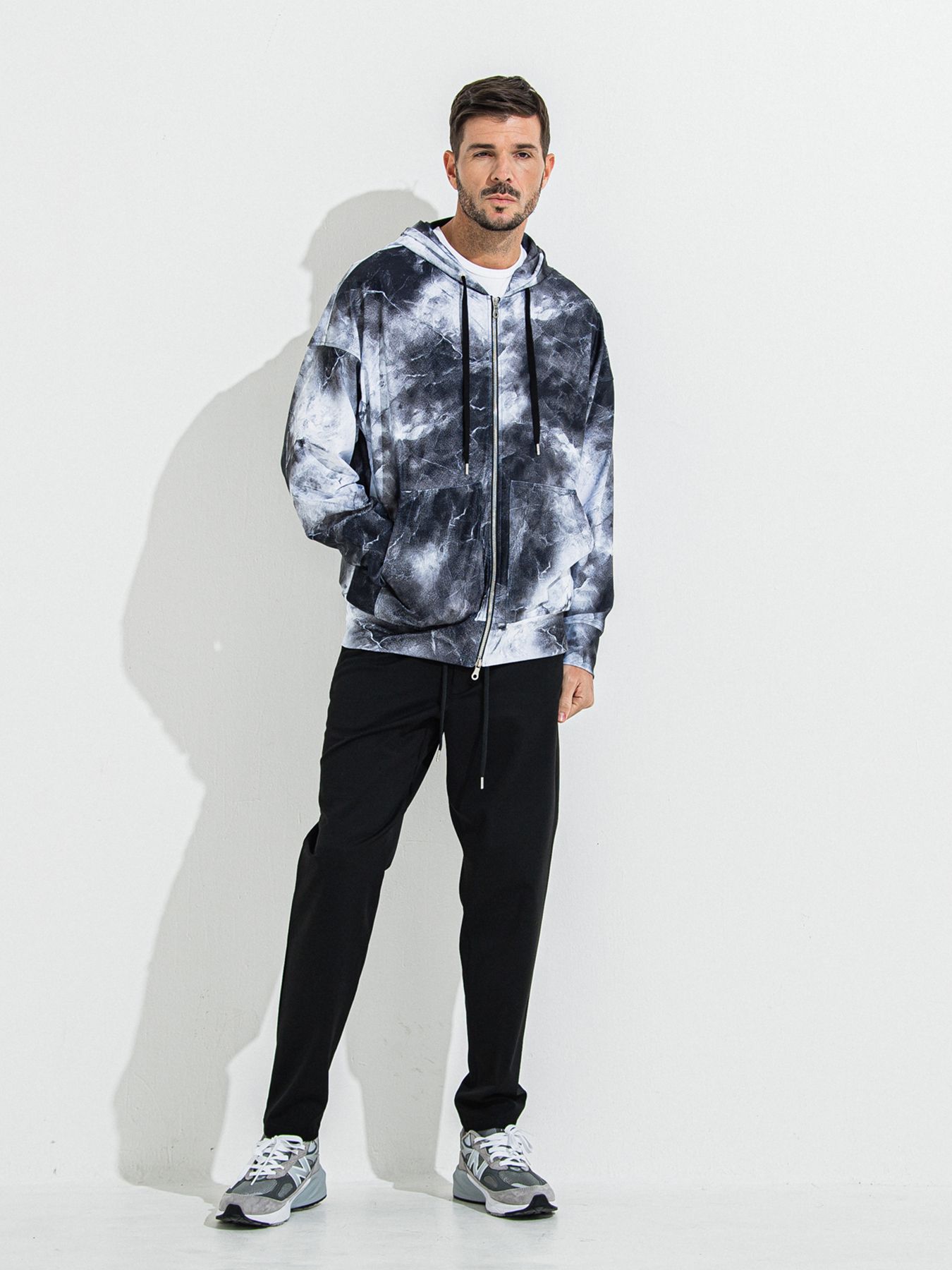 【予約品 】RASH OVER ZIPUP HOODIE / ラッシュガード オーバーサイズジップアップパーカー / マーブルブラック