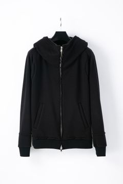 《予約品》ストレッチコットンポリ ベロア加工ニット ジップアップフーディー / BLACK 【STRUM】 8月中~下旬入荷予定