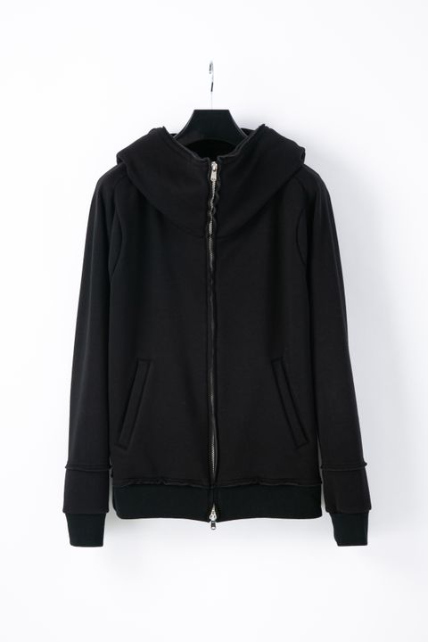 《予約品》ストレッチコットンポリ ベロア加工ニット ジップアップフーディー / BLACK 【STRUM】 8月中~下旬入荷予定