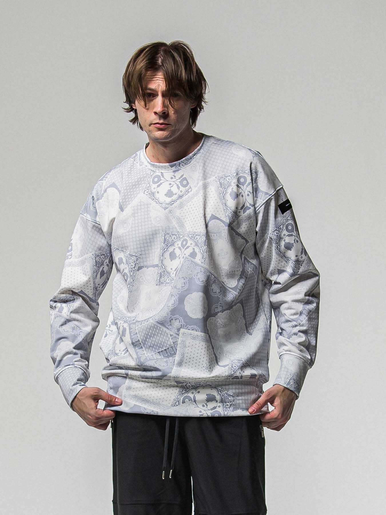 【予約品 8月31日(日) 締切】PAISLEY BACK FLEECE DROP TRAINER / ペイズリー バックフリース ドロップショルダートレーナー / グレー