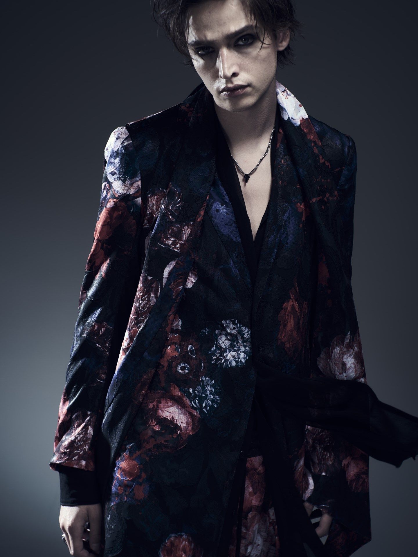 《予約品》 SplashFloraFlareJacket / 花柄スプラッシュフレアジャケット / ネイビー＆レッド