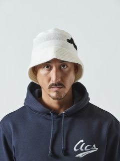 (予約品)  muta WAVE Logo Knit Bucket Hat / バケットキャップ / ホワイト・ブラック 【Acanthus×muta】 10月上旬頃入荷予定