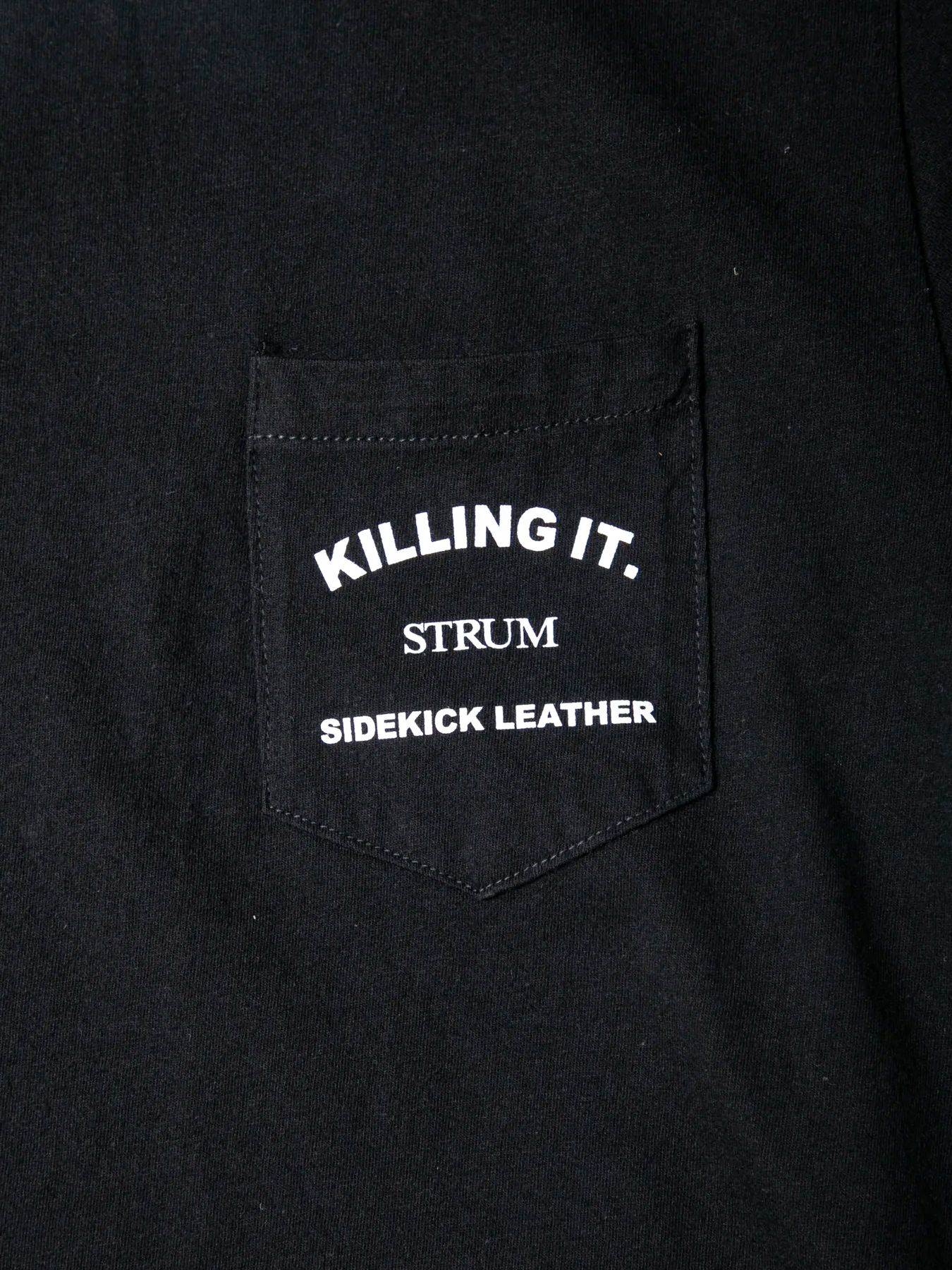 Natural Soft Cotton Chest Pocket Printed Crew Neck T-shirt / 30/-ナチュラルソフト天竺 胸ポケット クルーネック プリントTシャツ / ブラック