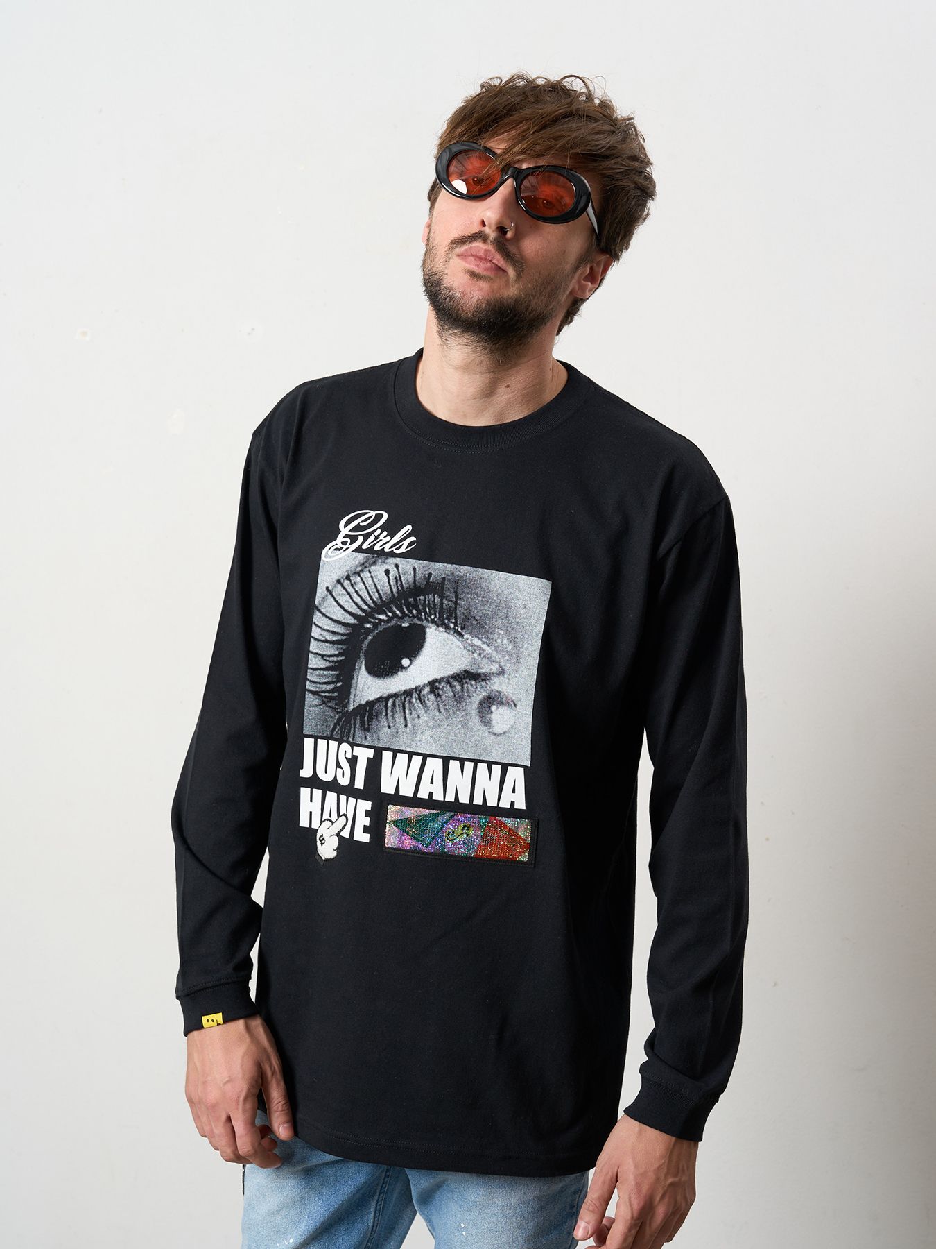 【予約品 5月8日(木) AM10時 締切】 5.6ozコットン天竺JUST WANNA HAVE FUNSシークイン LS Tシャツ / ブラック