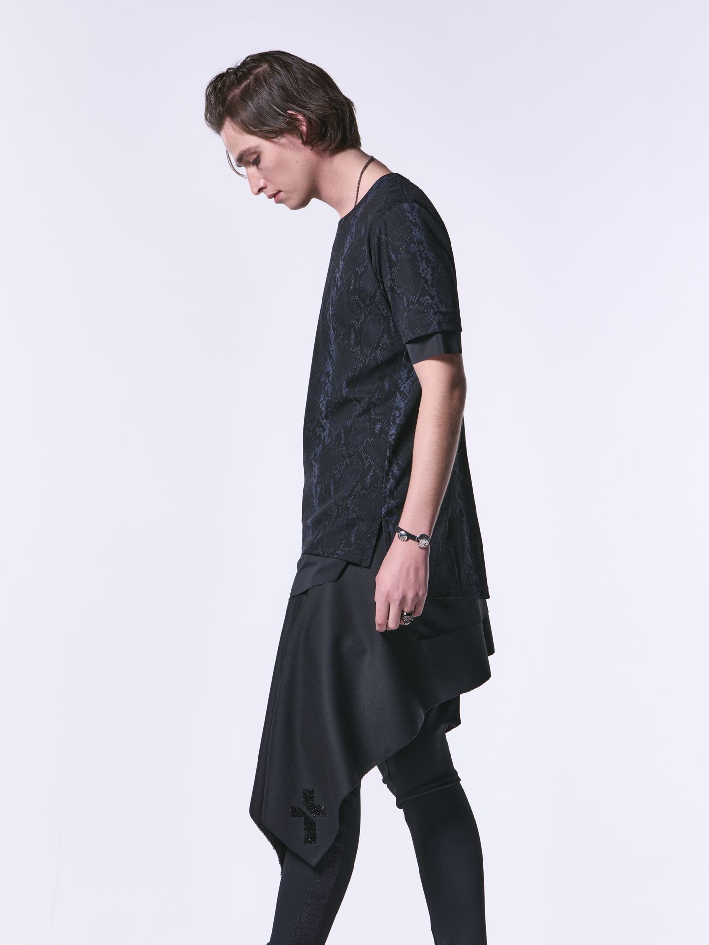 《予約品》 CrewNeckLayered-T / メッシュ Tシャツ / ブラックパイソン