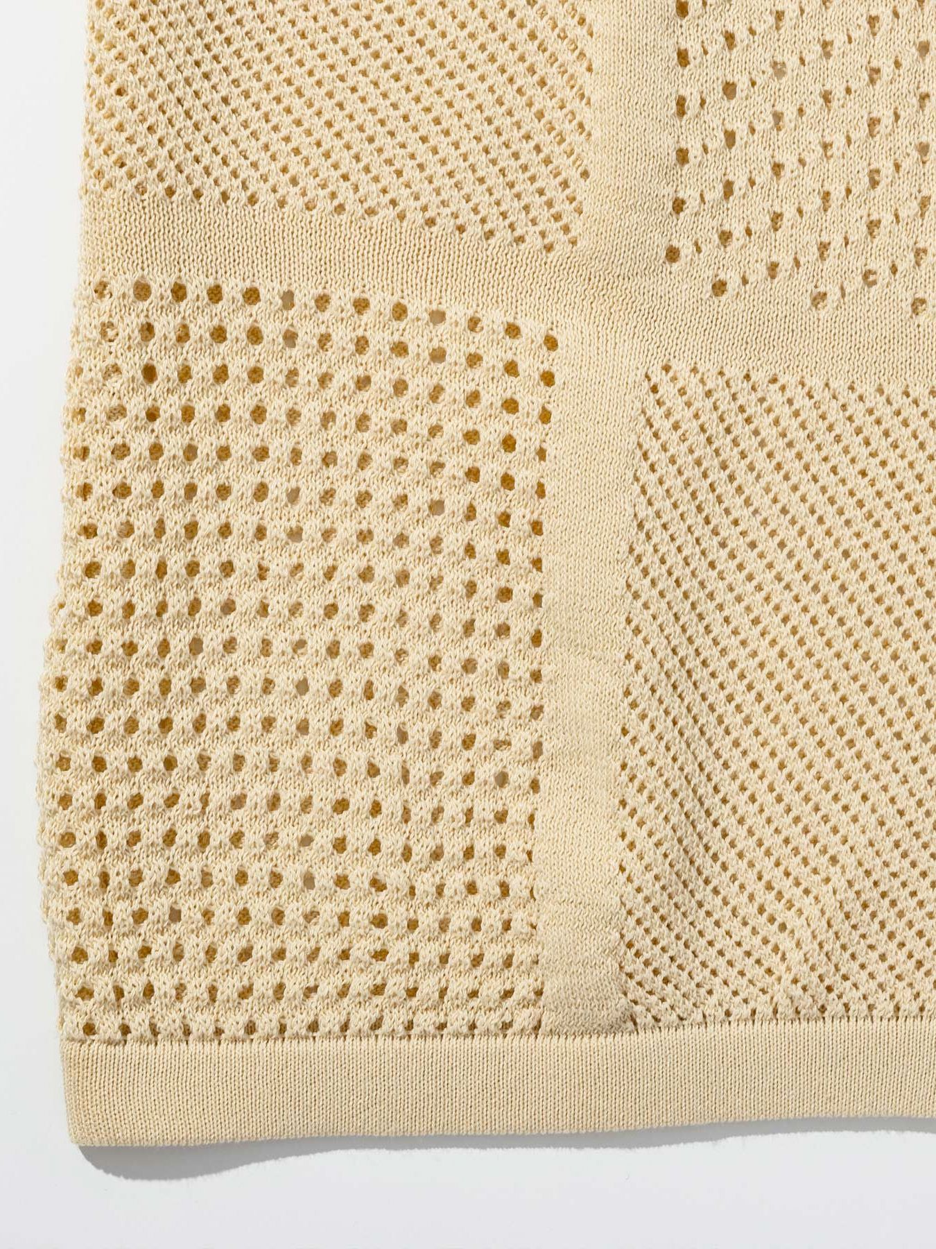 ブロックメッシュニットオープンカラーシャツ / ホワイト